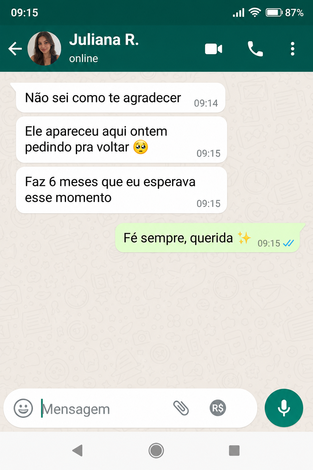 Depoimento de Juliana R. no WhatsApp